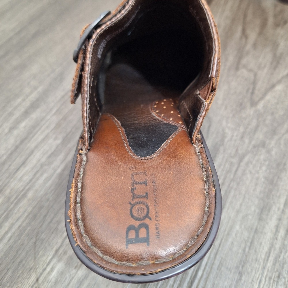 Born Women's Size 7M Brown Leather Wedge Clogs Buckle Slip On Mules W61738 38EU - Picture 5 of 8